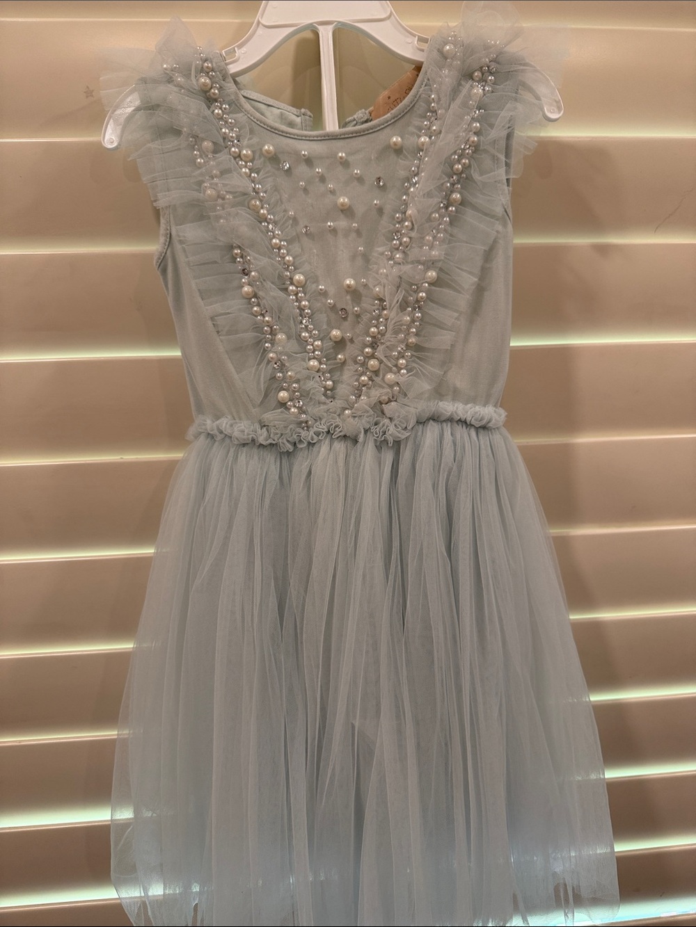 Tutu du Monde Girls Light Blue Pearl-Embellished Tulle Dress